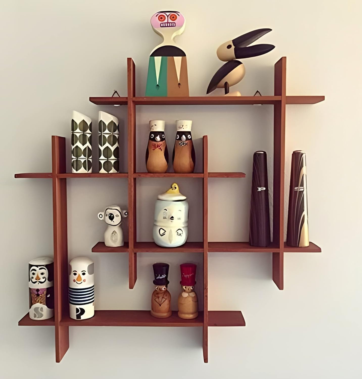 Wooden Wall Shelf Decorative Grid Design Modern Floating Display Rack for Living Room Bedroom Office Multi Compartment Storage Shelf for Showpieces Books Decor (Brown)-image-19