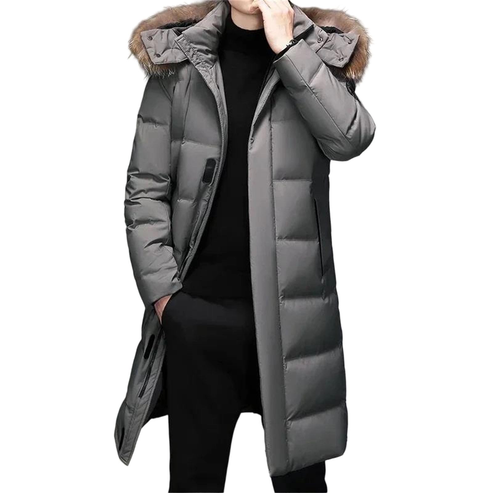 Mens Thickened Down Jacket Winter Warm Hooded Duck Down Coat Fashion Long Parka Plus Size