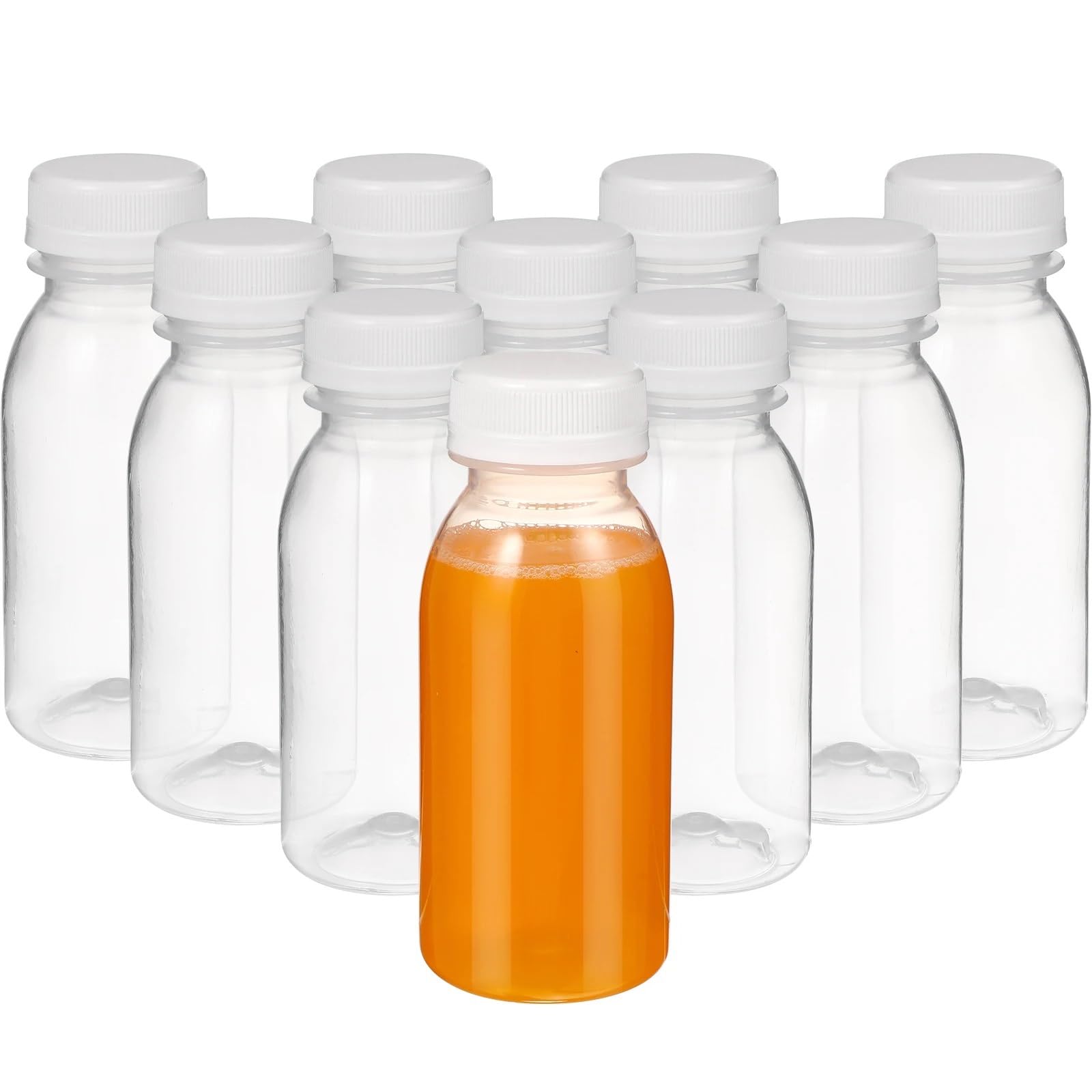 EnxJire Plastic Juice Bottles 10pcs Transparent Water Bottle Plastic Juice PET Milk Beverage With Lid for Kitchen(350ml)