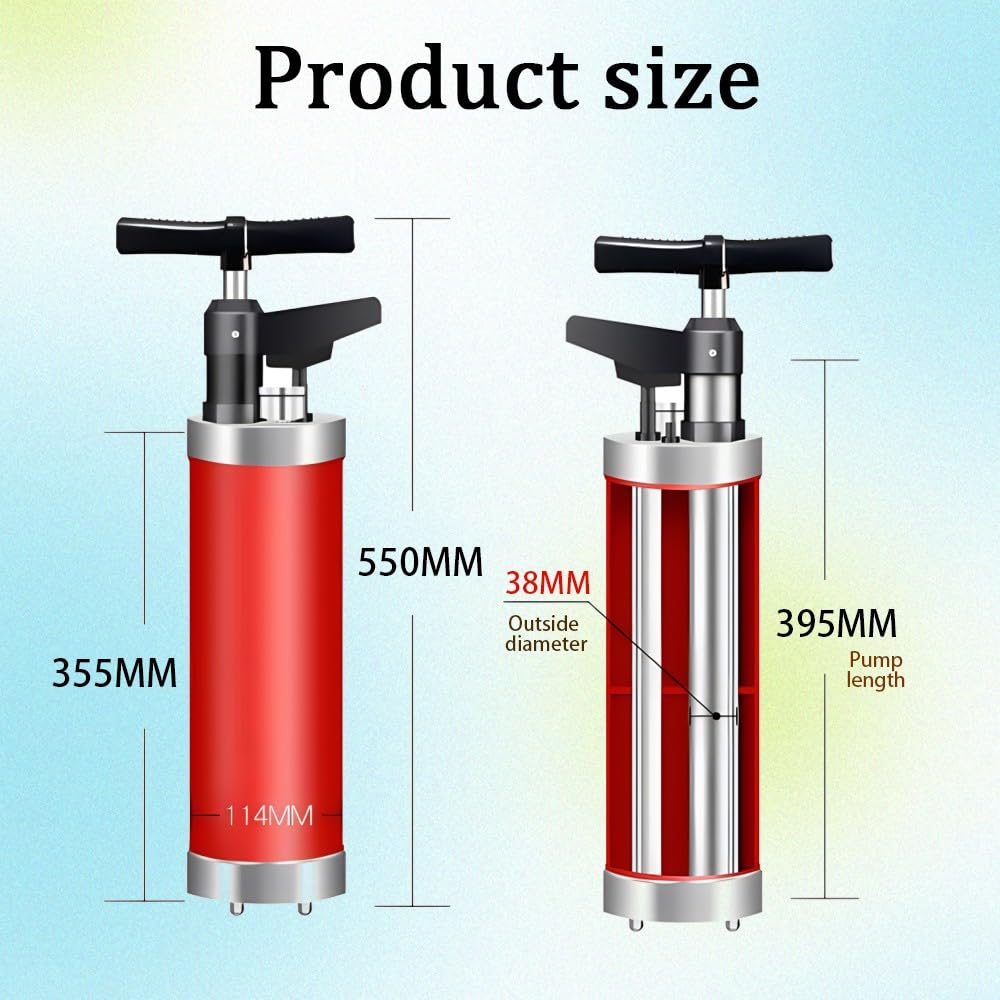 Desatascador Tuberias a Presion con Aire Comprimido, Desatascador Inodoro con 4 Cabezas de Pistón, Desatascador Tuberias Profesional, para Inodoro, Lavabo, Bañera, Rojo