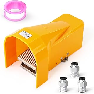 TAILONZ PNEUMATIC 1/4”NPT Pneumatic Foot Pedal Valve Kit 5 Way 2 Position Threaded Rubber Nonslip Pressure Control 4F210-08G with 6mm Pneumatic Fittings with Protective Shield