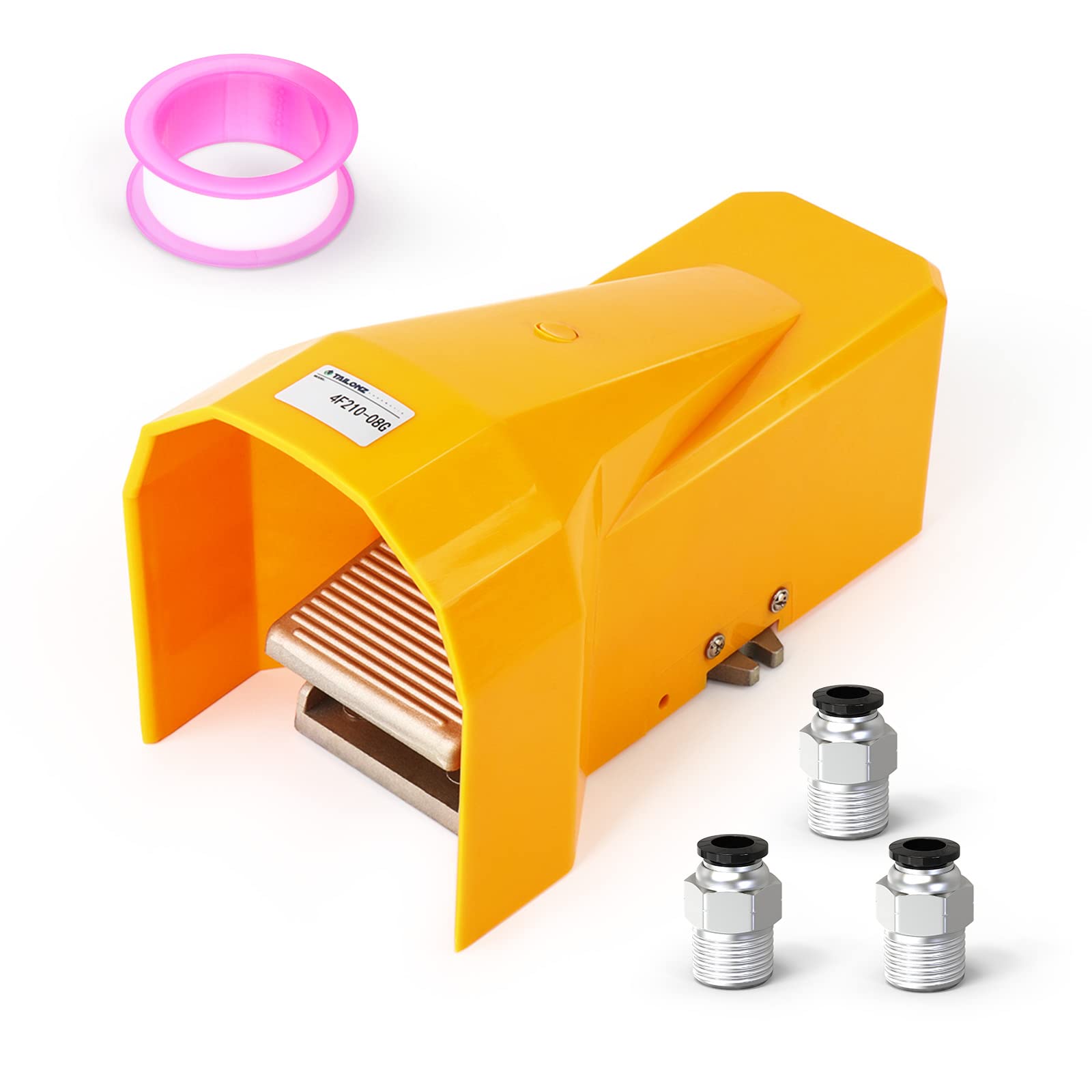 TAILONZ PNEUMATIC Kit de valve de pédale pneumatique NPT 1/4" 5 voies 2 positions en caoutchouc antidérapant 4F210-08G avec raccords pneumatiques de 6 mm avec bouclier de protection