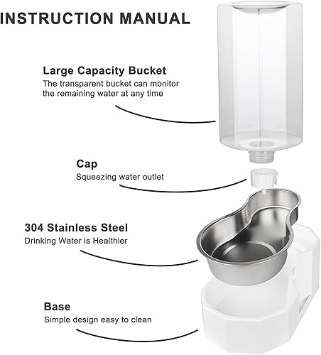 Miniatura 3 de Sfozstra Dispensador de tazón de agua para perros tazón grande de acero inoxidable de gravedad blanca de 7 l, sin filtro, comedero para mascotas