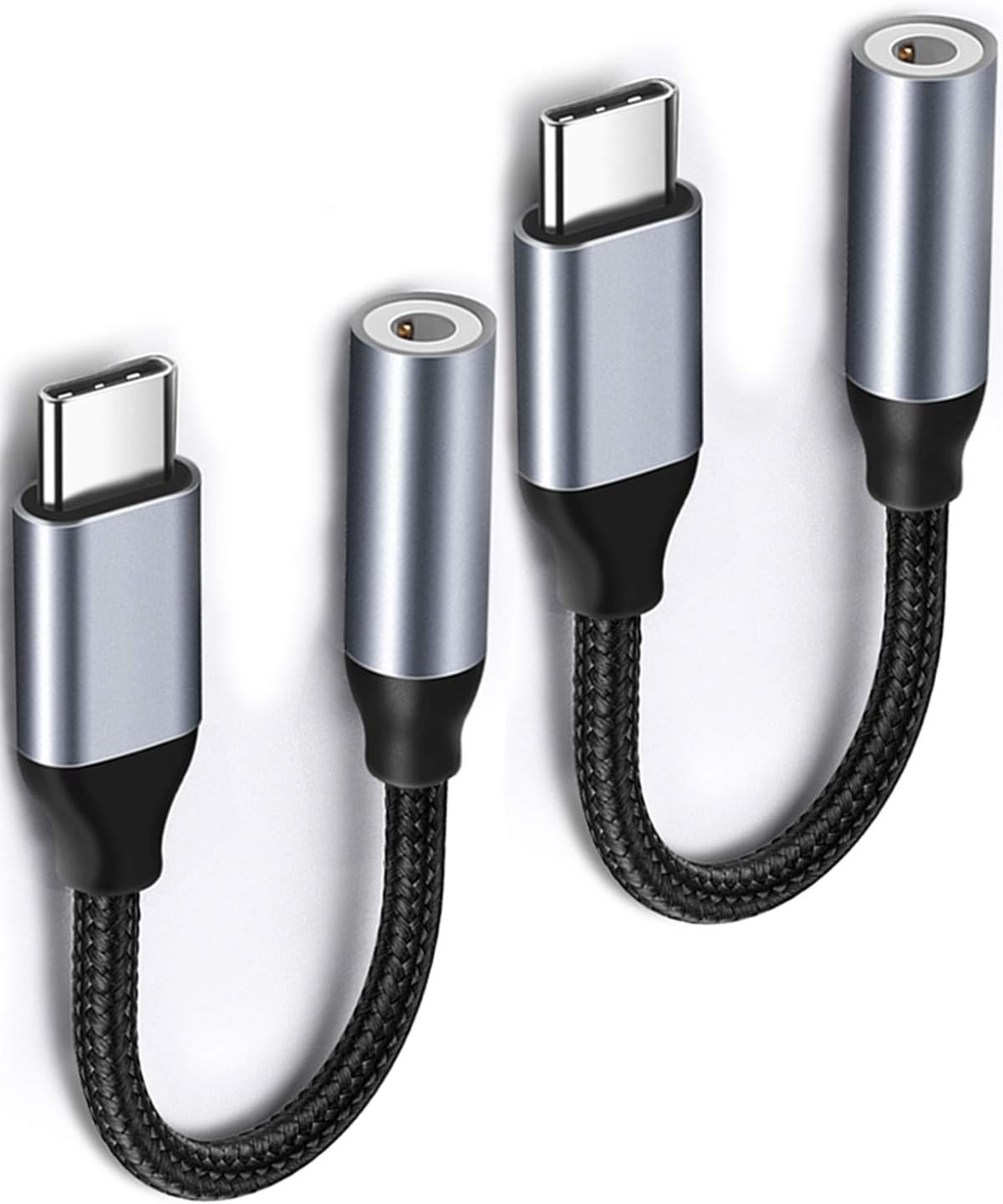 USB C to 3.5mm Audio Headphone Jack Adapter 2-Pack, Yixi Type C to Aux Earphones Cable Nylon Braided w/DAC Chips Compatible for OnePlus 6/6T/5/5T, Oneplus 7 Pro, Google Pixel 3/2/2XL, Huawei P30