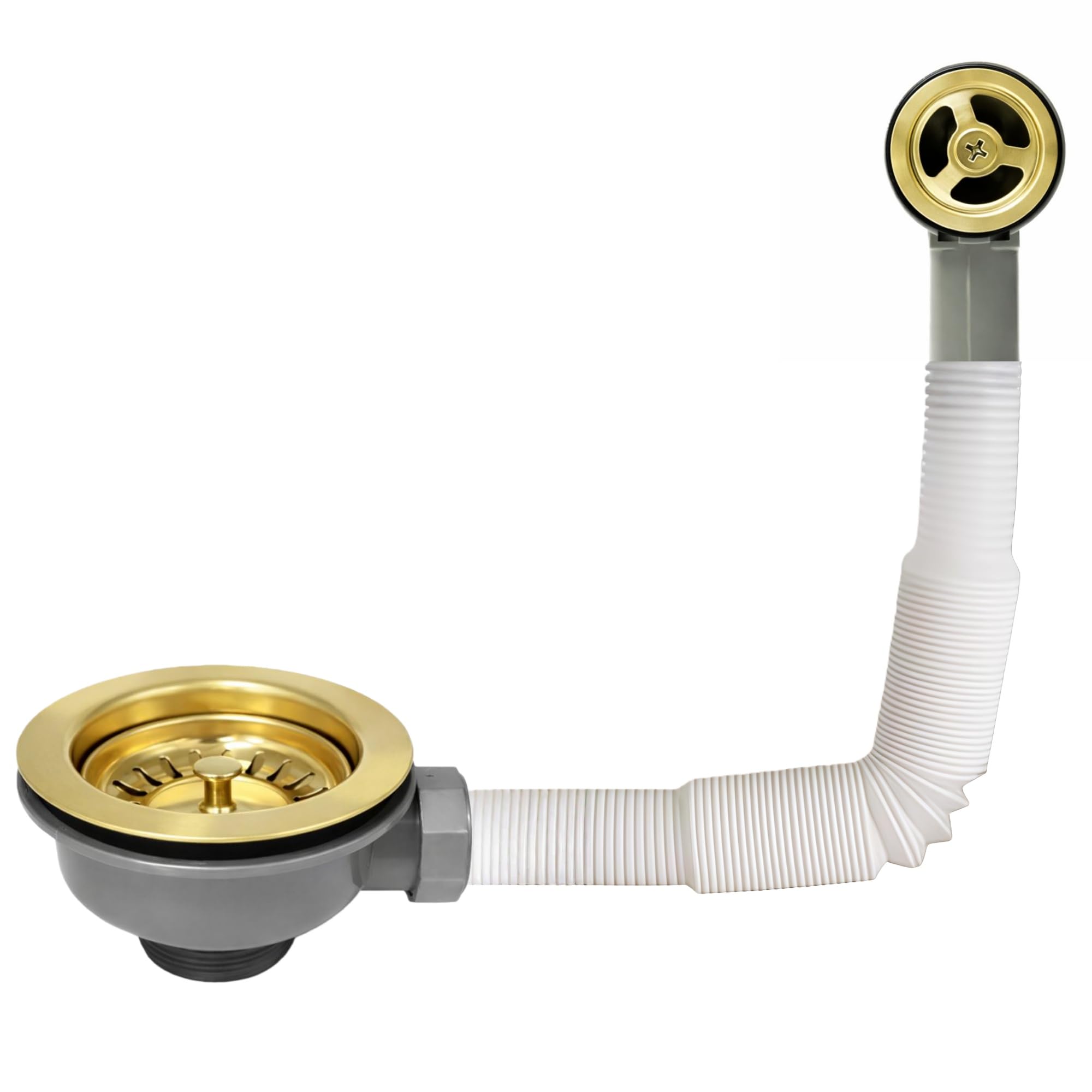 SopimusZ Polished Gold Kitchen Sink Waste kit, Round Overflow,114mm Kitchen Sink Strainer, Gold Overflow Kit with Overflow Pipes