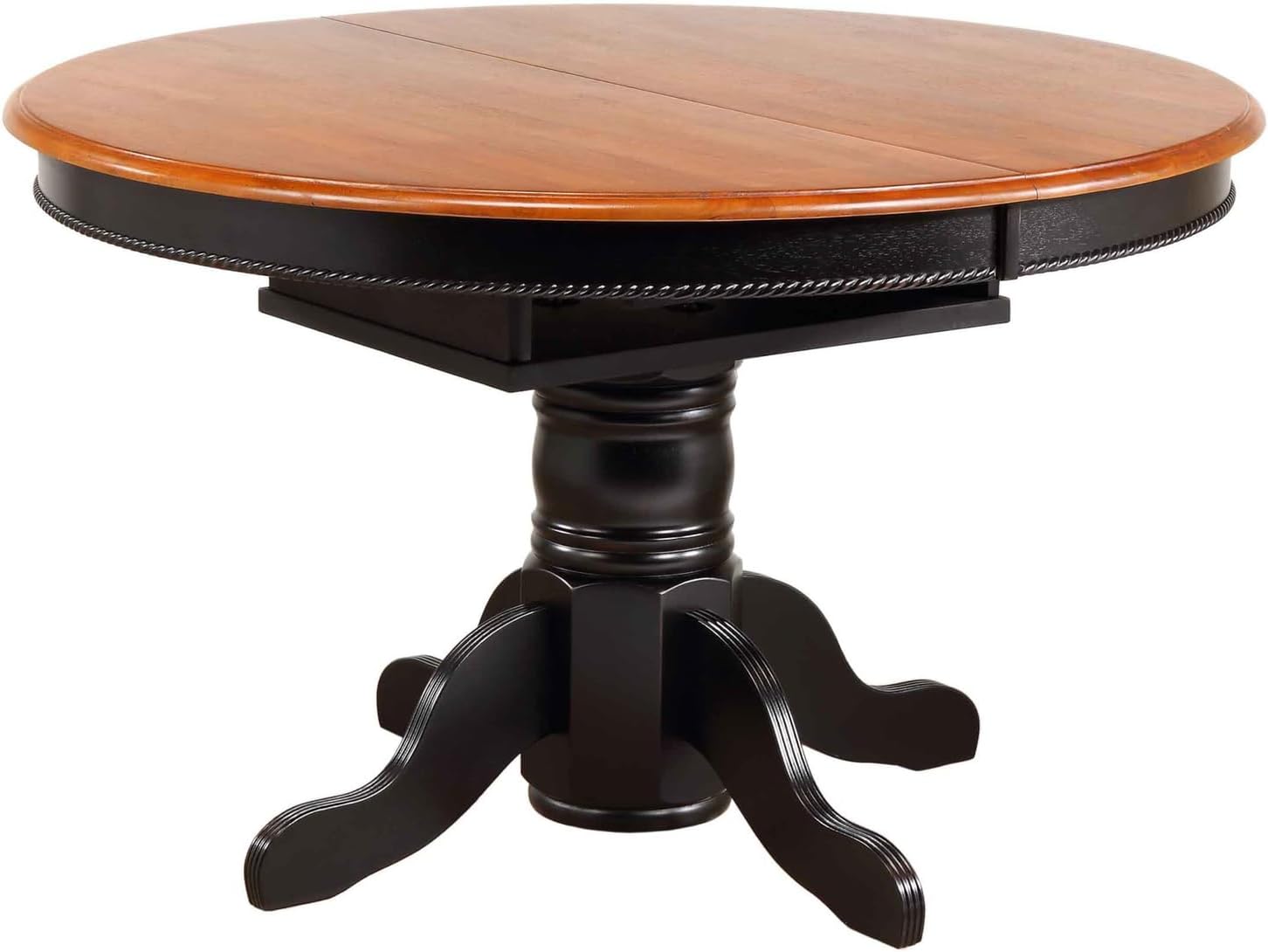 HomeStock Black Cherry 48" Round to 66" Oval Extendable Pedestal Dining Table, Antique Black with Cherry Butterfly Leaf Top, Seats 6