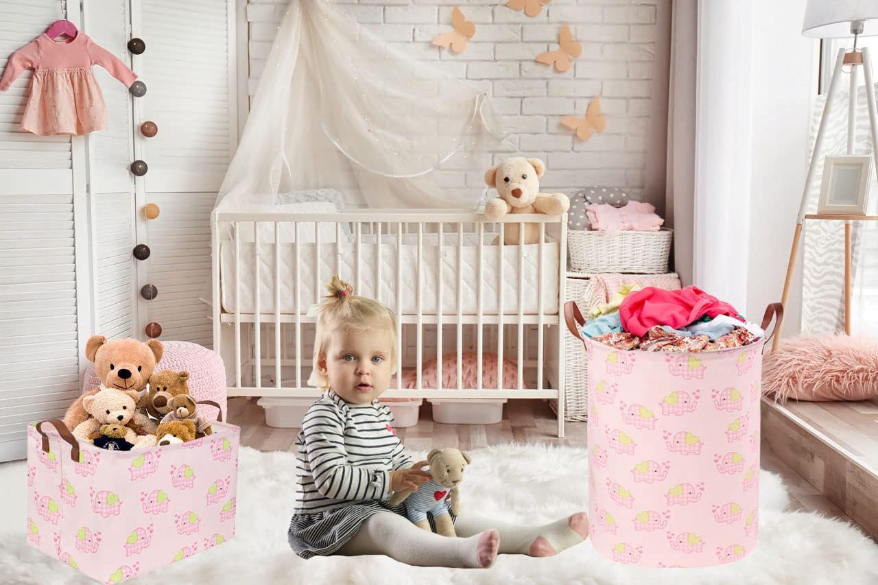 ESSME Pink Laundry Hamper,Elephant Hamper Waterproof Baby Laundry Basket for Girls, Nursery Hamper,Gift Baskets,Girls Room Decor(Pink elephant) : Baby