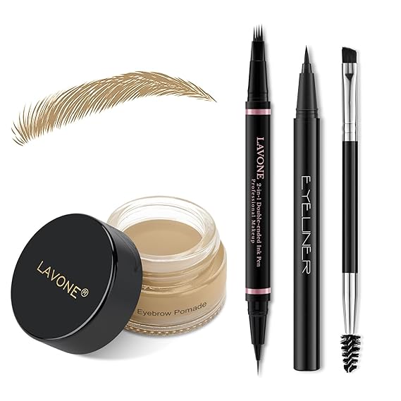 LAVONE Eyebrow Pen Makeup Kit, with Waterproof Eyebrow Pencil, Eyeliner, Pomade, and Brow Brush, Smudge-Proof and Long Lasting, Create Full and Natural Brows, Blonde