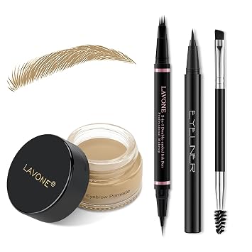 LAVONE Eyebrow Pen Makeup Kit, with Waterproof Eyebrow Pencil, Eyeliner, Pomade, and Brow Brush, Smudge-Proof and Long Lasting, Create Full and Natural Brows, Blonde
