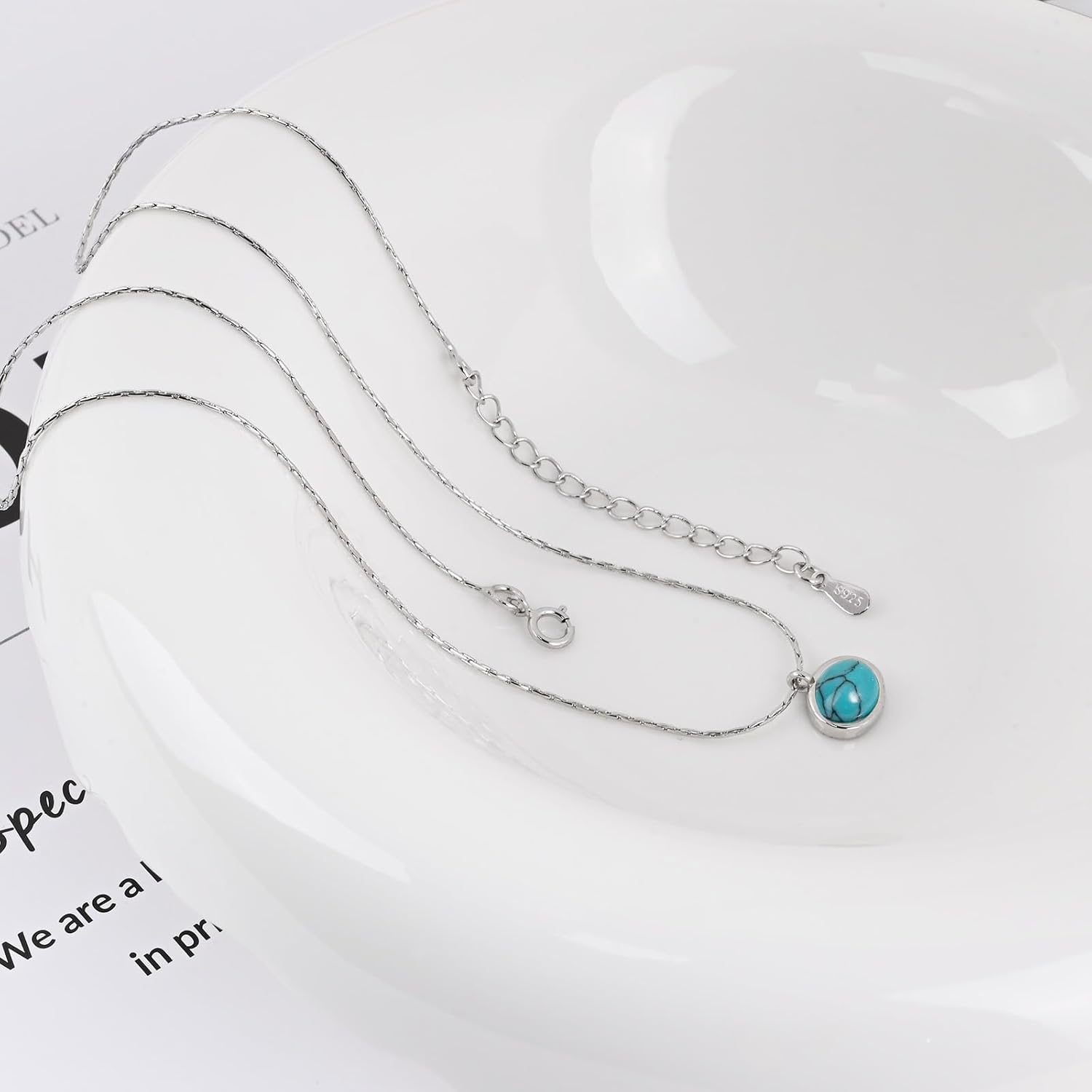 Sliver Natural Stone Necklace Tiny Oval Gemstone Pendant Necklace for Women with Beautiful Jade Turquoise Sapphire - Image 4