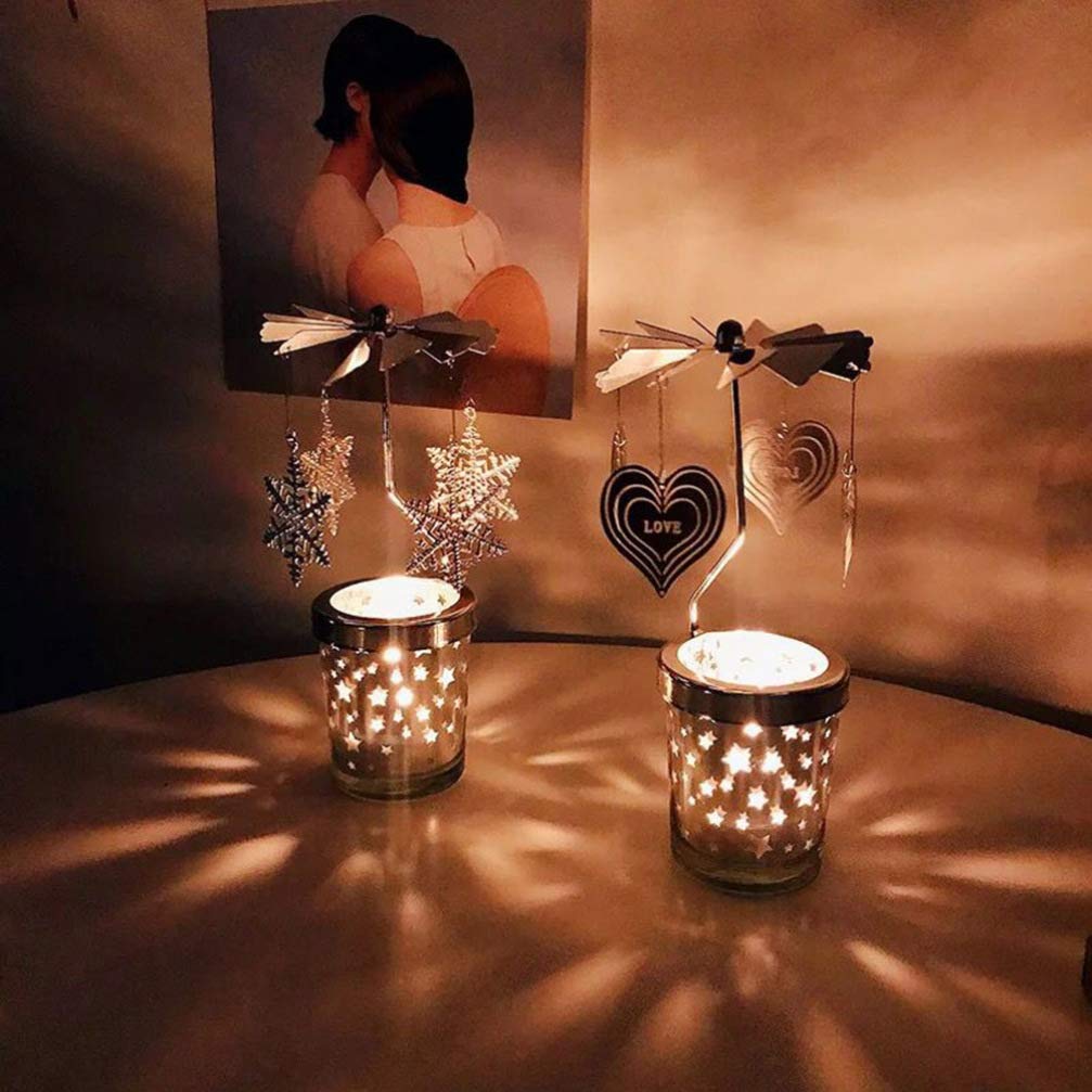 BESPORTBLE Rotating Windmill Candle Holder, Silver Votive Candle Holders - Spinning Love Candle Holder for Romantic Wedding Home Table Decor Christmas Holiday Favor