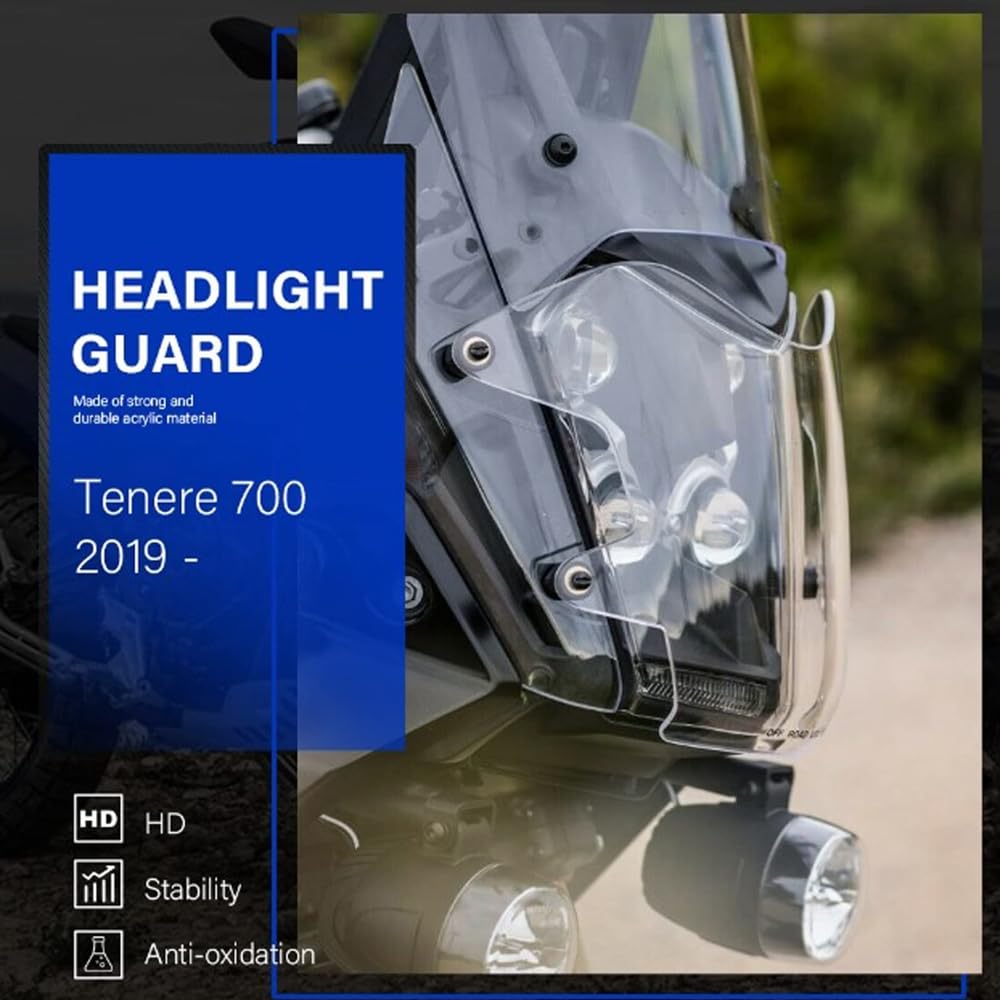 Shkalacar Protector de Faros de Moto, Faros Guardias Cubierta Acrílica con Tornillo de Montaje para Tenere 700 2019-presente