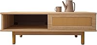 Vista 8 de Mesa de centro de ratán con puerta corredera, mesa de centro de madera para sala de estar, mesa de centro rectangular moderna de mediados de siglo