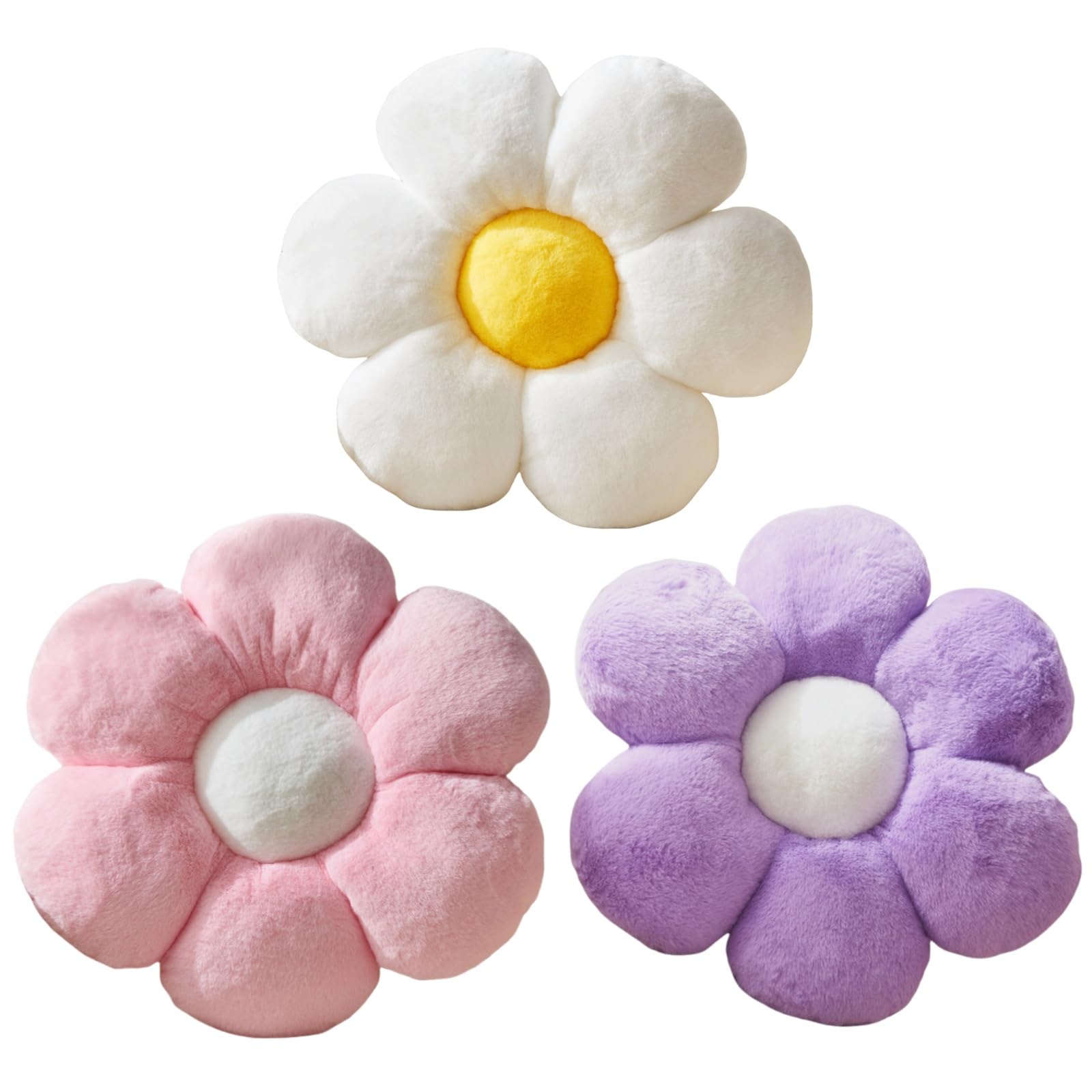 3PCS Flower Pillow Set,15.7In Daisy Pillow White Purple Pink