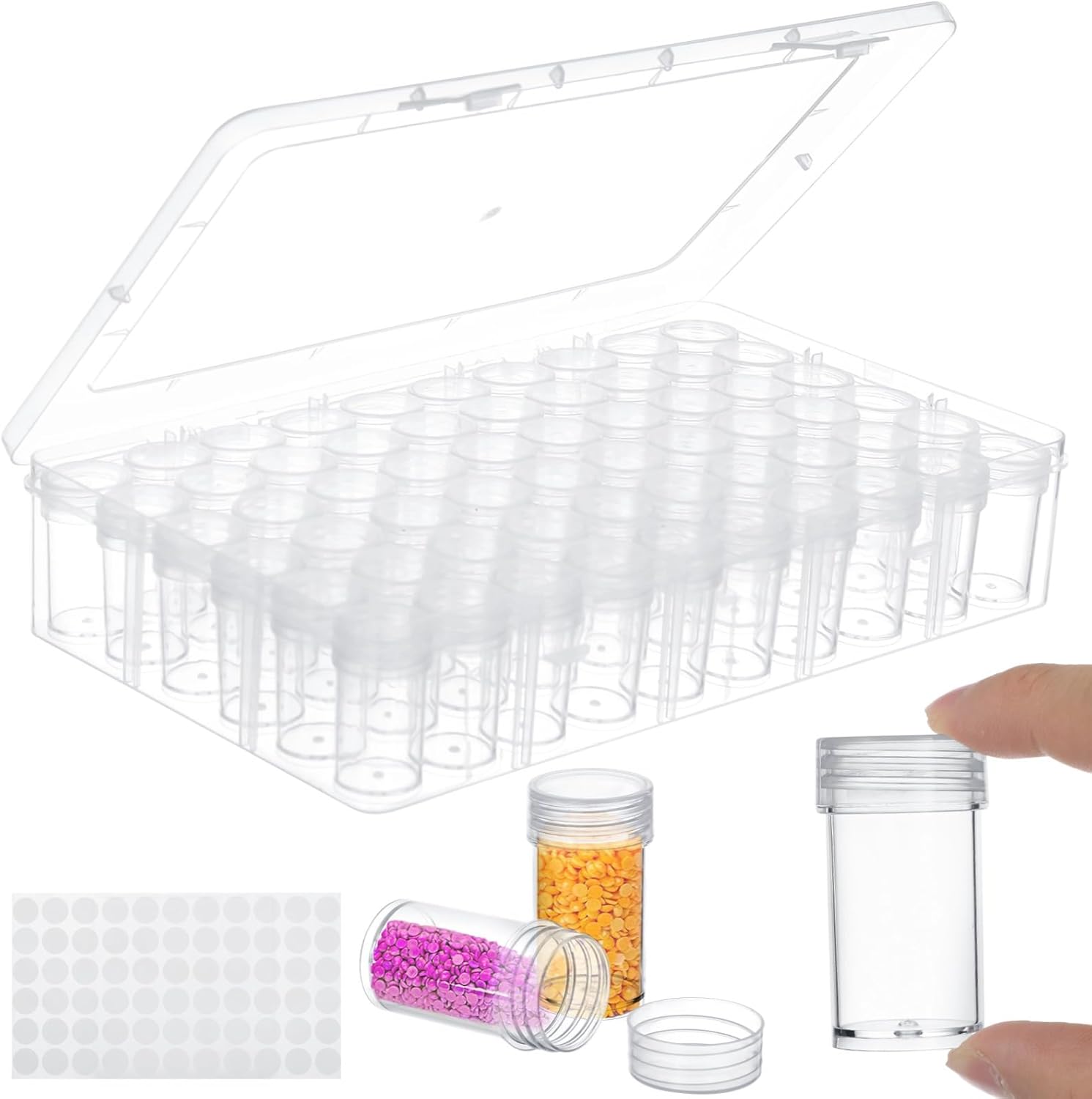 60-Slot Art Storage Organizer, Transparent Bead Jars with Labels, Round Containers for Small Accessories, Beads, and Crafts