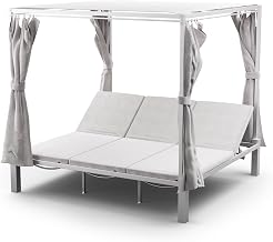 blumfeldt Eremitage Triple Garden Lounger - 3 Person, Adjustable Backrest, Curtains, Powder Coated Steel Frame, Comfortable Cushions, Ideal Pool and Terrace