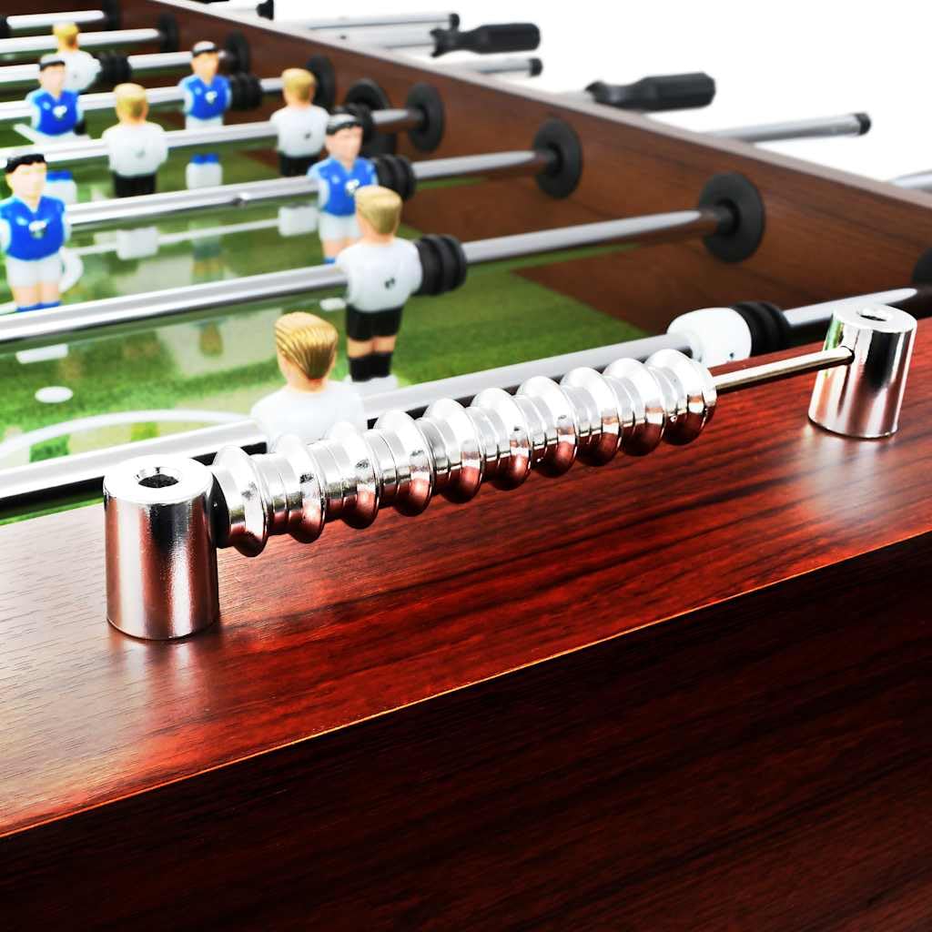 Tavolo da calcio in MDF e acciaio, 140 x 74,5 x 87,5 cm, marrone, con gambe regolabili, 2 porte, 2 palline, bacheca, 8 aste e 22 giocatori per il massimo comfort
