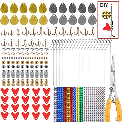 Fishing Spinner Bait Making Kit Diy Fishing Lure Making Kit Buzzbait Spinnerbait Fishing Spoon Rig Spinner Blade Clevis Wire Shaft Treble Hook Holographic Adhesive Film Plier Scissor Plastic Sheet #TOP12