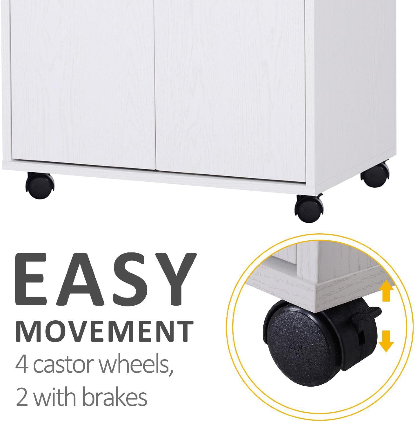 Carrello Cucina con 2 Ante e 1 Vano Porta Microonde, 60.4x40.3x97cm, in Legno, Bianco