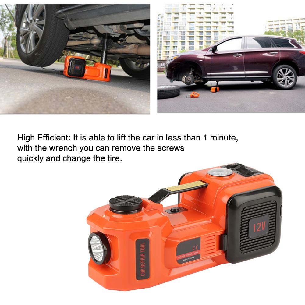 Oumefar 12 V 5 t elektryczny hydrauliczny podnośnik samochodowy trzy funkcje podnośnik samochodowy z pompką i latarką przenośny zestaw narzędzi do naprawy samochodu