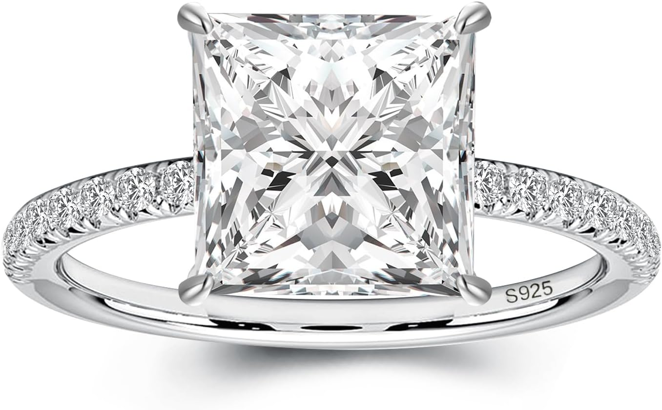 RODIFFY 2/3 Carat Princess Cut Moissanite Engagement Ring for Women, Lab-Created D Color VVS1 S925 Silver Solitaire Ring, Classic Bridal Jewelry Gift