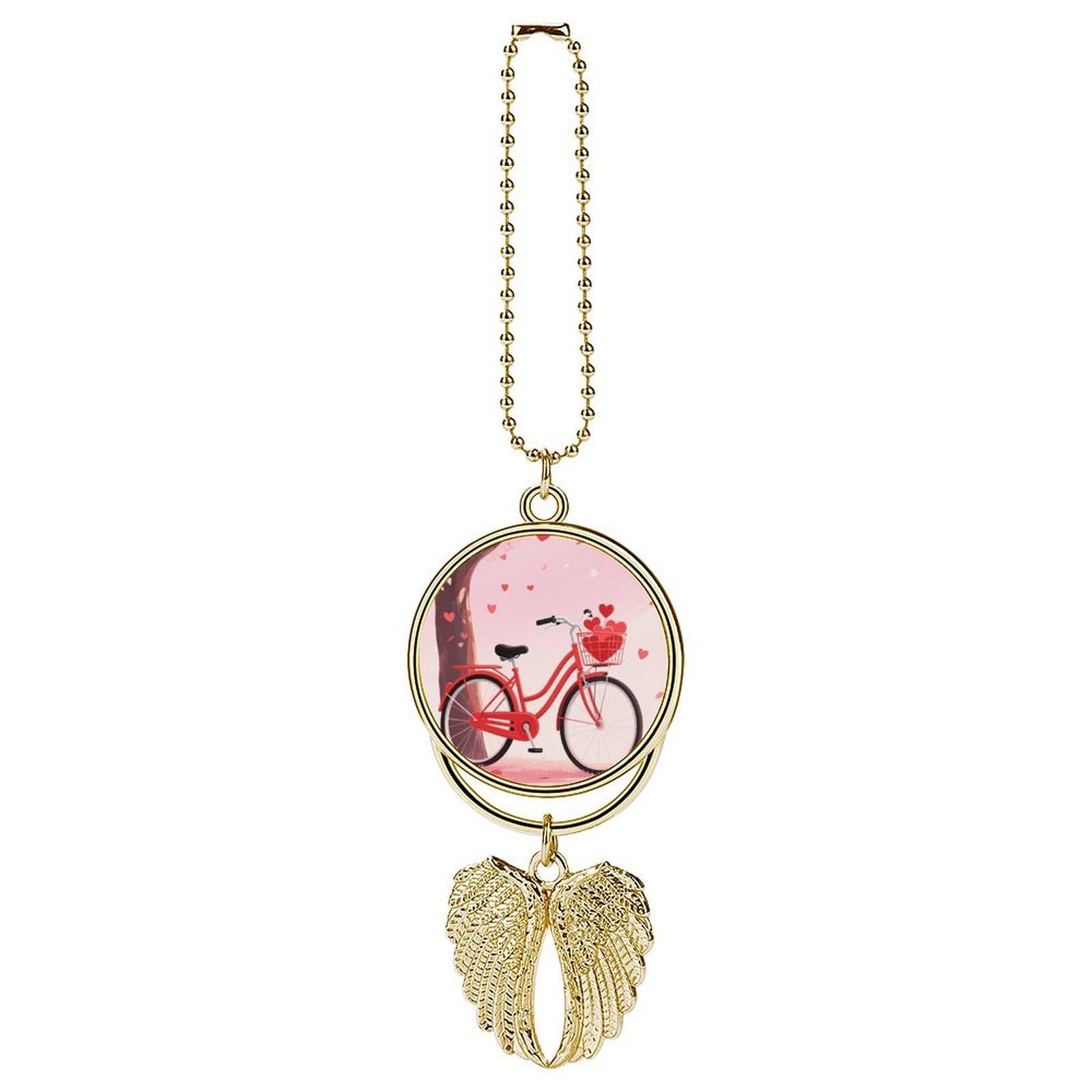 Heart Tree Bicycle Love Guardian Angel Wing Car Ornament for Mirror, Zinc Alloy Hanging Charm with Spiritual Design for Protection, Rearview Mirror Accessory Decor Gift for Women Men(Golden)