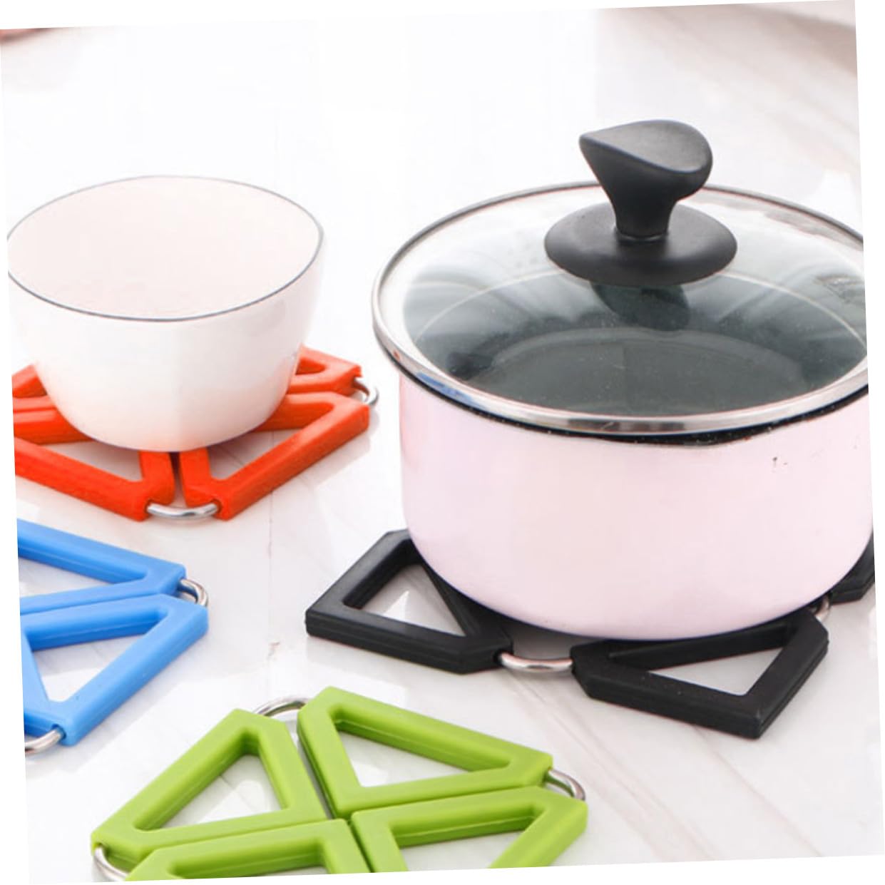Dessous de Plat Carré Pliable en Silicone et Acier Inoxydable, 5 Pièces
