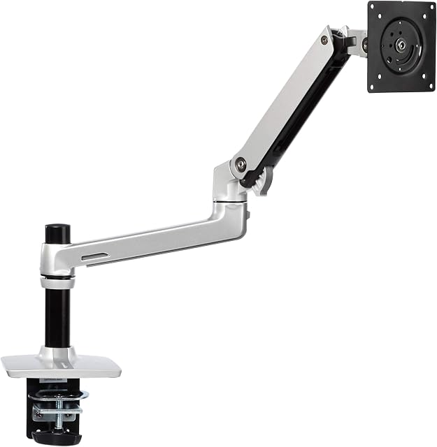 Amazon Basics Premium Single Monitor Stand - Lift Engine Arm Mount, Aluminum - Silver