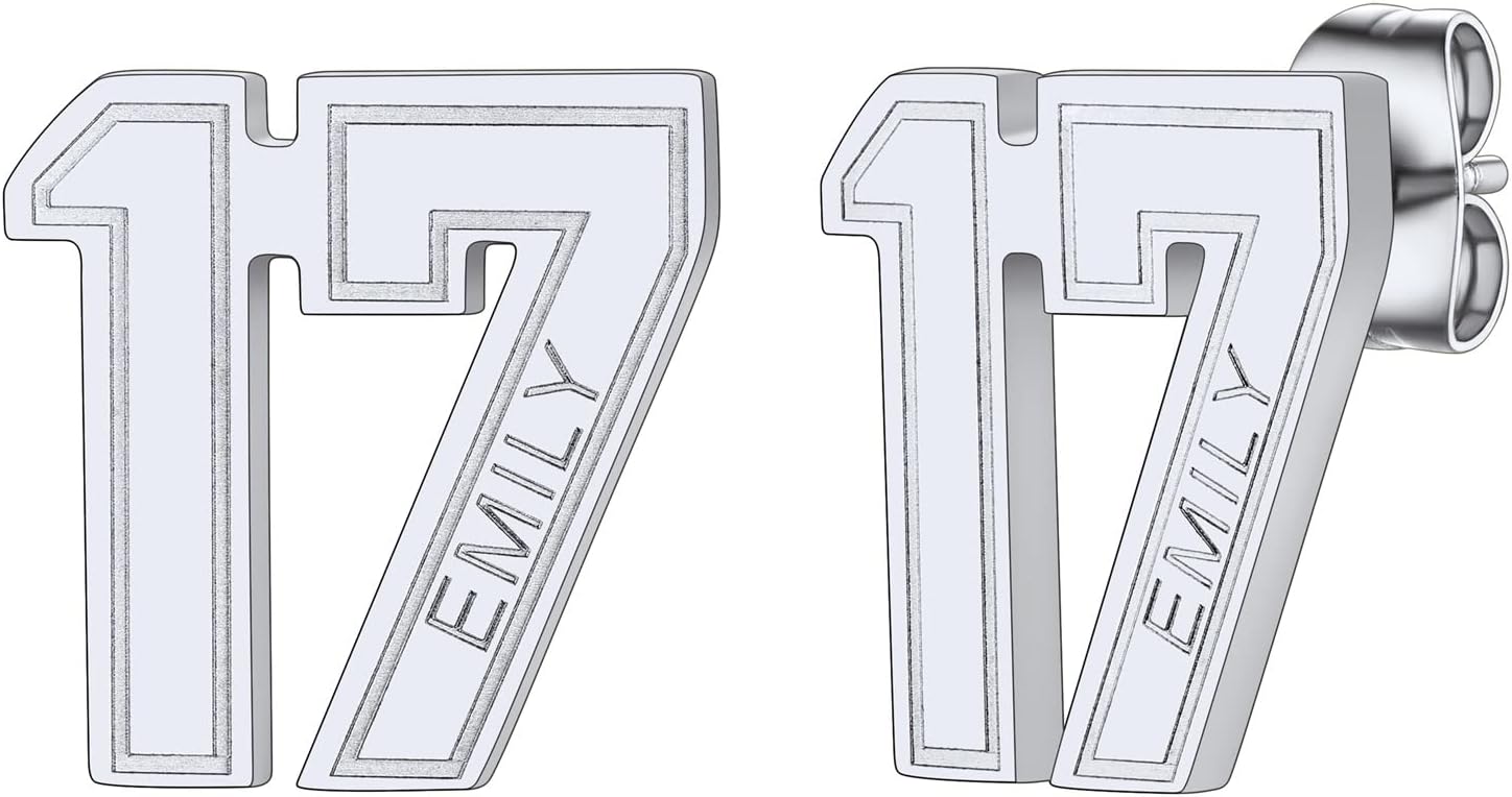 GoldChic Jewelry Sport Number Earrings for Men, Custom Name Stud Earrings For Sport Players Fans, Stainless Steel Baseball Basketball Football Soccer Volleyball Ear Jewelry Gift For Athlete