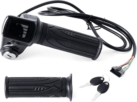E-Scooter 36V Throttle Replacement for Gotrax Flex for Hoverfly Z5, w/Display Light Switch Lock 2 Keys Twist Accelerator Handle Grip 6-Pin