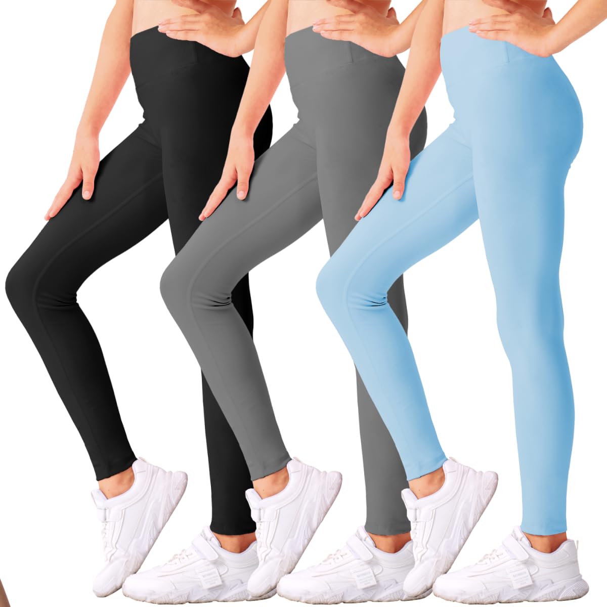 Roself Moment 3er Pack Mädchen Leggings Lang, Stretch Hosen mit Hohem Bund, Leichte Sportbekleidung für Kinder