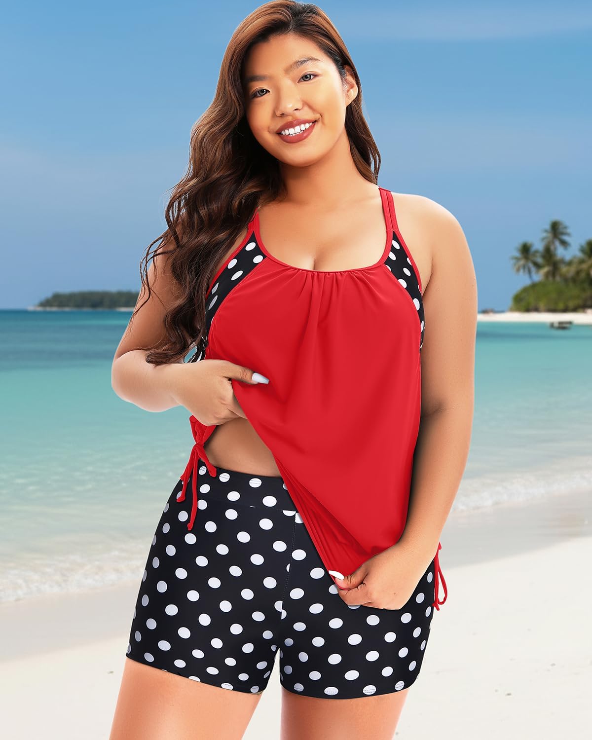 Holipick Plus Size Tankini Swimsuits for Women Two Piece Tummy Control Bathing Suit Blouson Tankini Top with Shorts