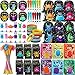 Abbylike 102 Pcs Monster Party Favors Include Make Your Own Stickers, Spring Launchers Toys, Monster Drawstring Backpack, Monster Notebooks, Silicone Wristbands, Keychains, Badges Pins, Pencils