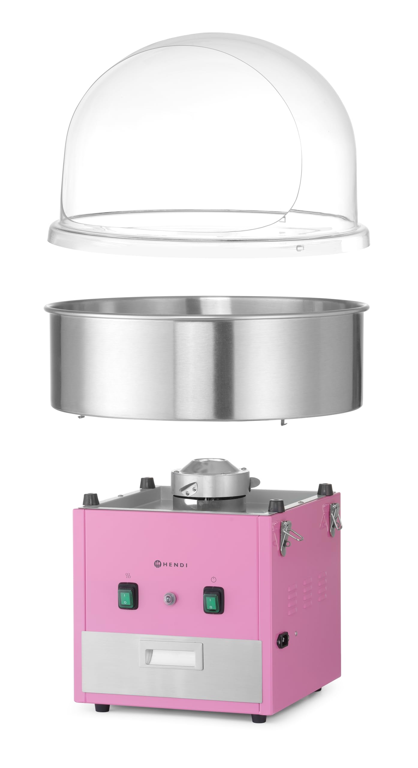 HENDI Machine à barbe à papa électrique professionnelle, 220–240V, 50Hz, 1130W, 520x520x(H)503mm, acier inoxydable, rose