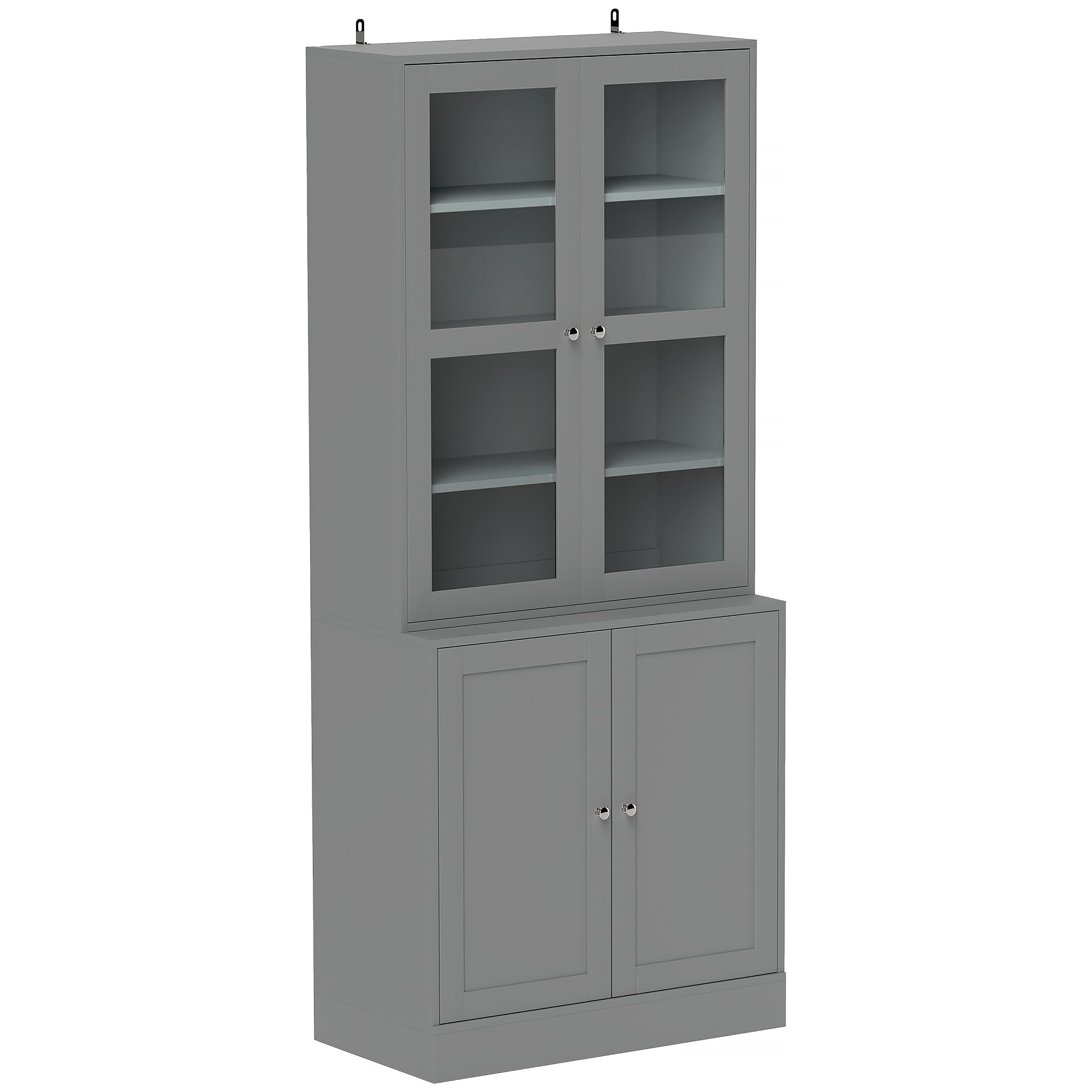 Homcom Grey Modern Bookcase Display Storage Cabinet W/ Doors Adjustable Shelves