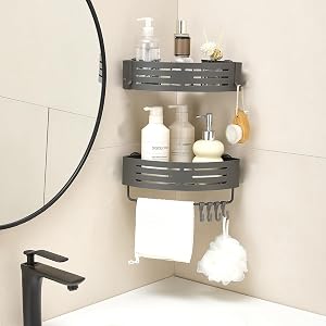 Zynuhmo Suction Cup Shower Caddy Corner Shower Storage Rack With Large Capacity No Drilling Suction Shelves Space-Saving Shower