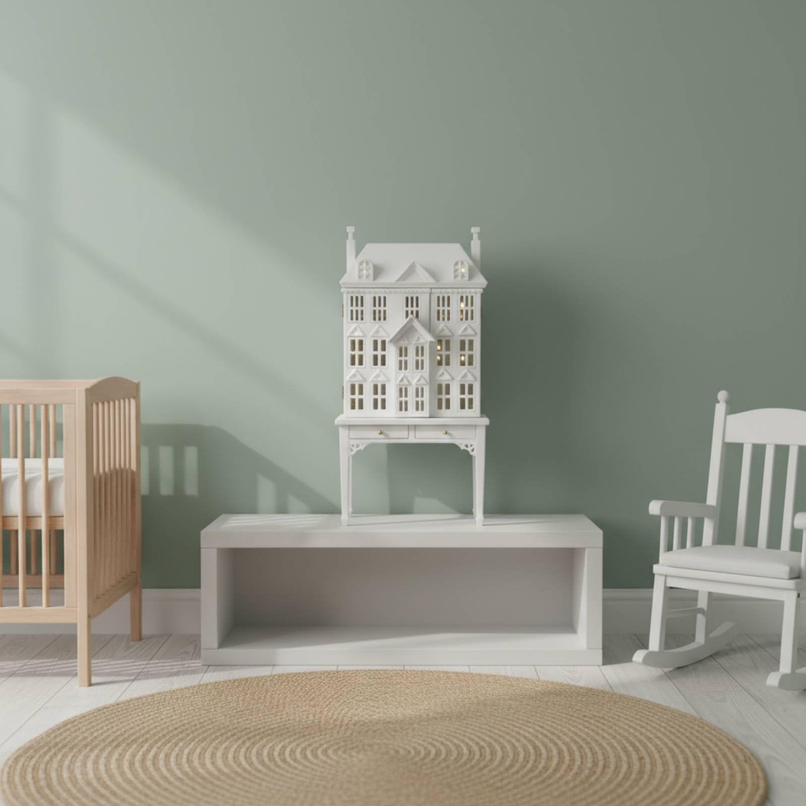 Miniatura Casa Delle Bambole Credenza Mobile Armadio Scaffale Silhouette Casa Dettagli Finestre E Tetto Adatto per Collezionisti E Arredo Interni Casa Bambole, Bianco