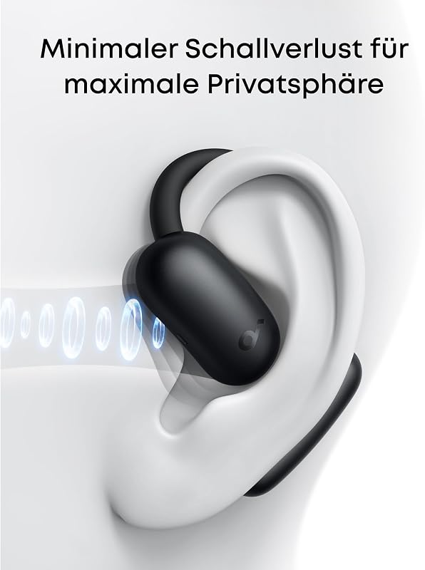 soundcore AeroFit 2 nyitott fülhallgató, állítható fülfüggelékek, mély basszus, 42 órás játékidő, Bluetooth 5.4, vezeték nélküli töltés, IP5 - black, standard