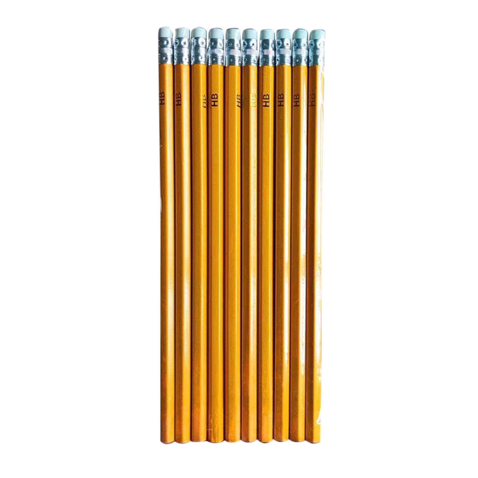 Yellow Hexagonal Wooden Pencils with Eraser for Elementary Education - 10 Pack (A, One Size)