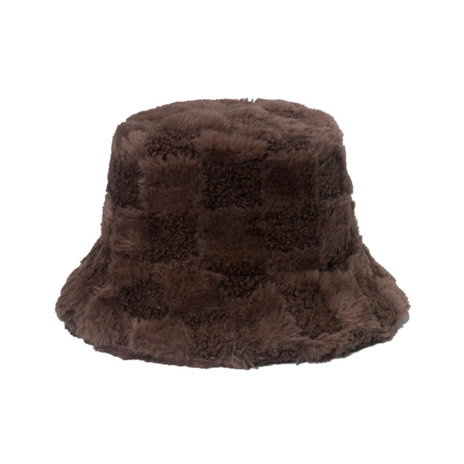 Cazqgoy Winter Faux Fur Bucket Hat, Plush Fisherman Cap,Women's Fishing Hat Winter Hat Fluffy Bucket Hat (Brown)