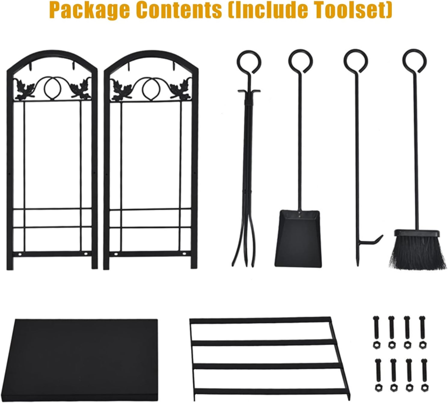 2 Tier Firewood Log Rack with Fireplace Tools Firewood Storage Rack Indoor Outdoor Firewood Storage Rack Poker Rake Shovel Brush