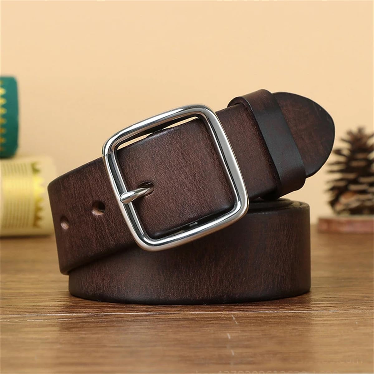 3,8 Cm Gürtel Mit Edelstahlschnalle, Retro-Herrengürtel Aus Echtem Rindsleder, Weicher Jeansgürtel Für Herren
