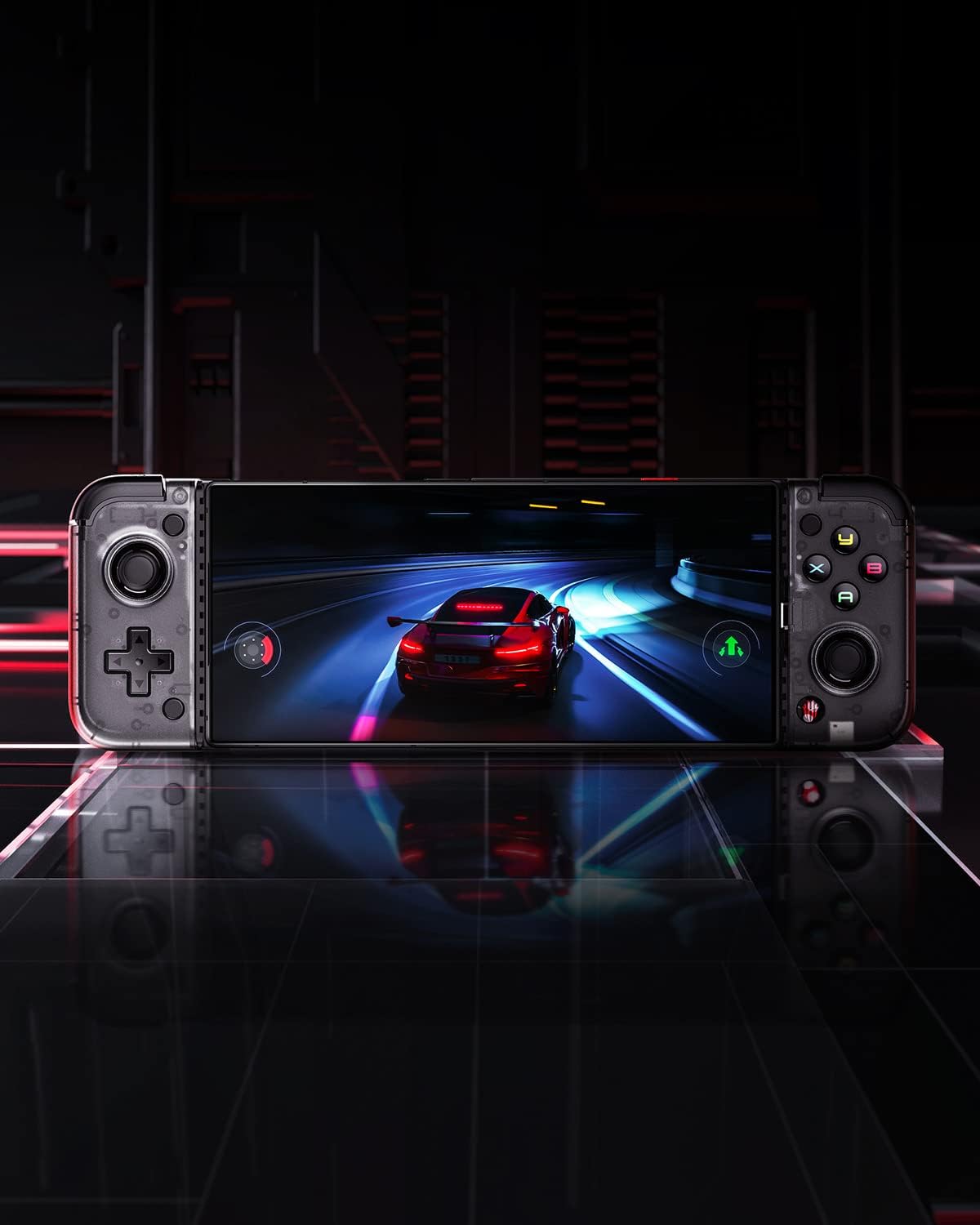 REDMAGIC Shadow Blade Gamepad with phone playing a racing game
