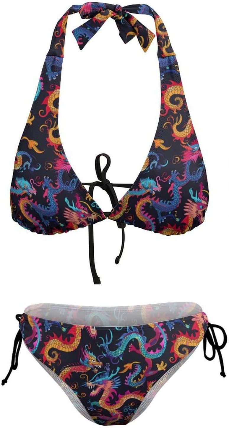 Colorful Dragons Novelty Women's 2 Piece String Bikini Set Swimsuits Bathing Suit Swimwear