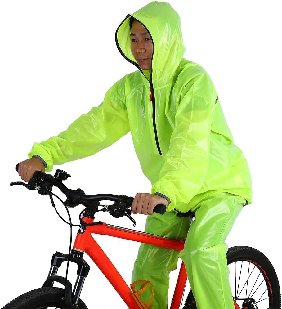 Gavigain Transparent Cycling Rain Jacket, Cool and Comfortable Design Bike Rain Jacket Set Windproof and Waterproof Outdoor