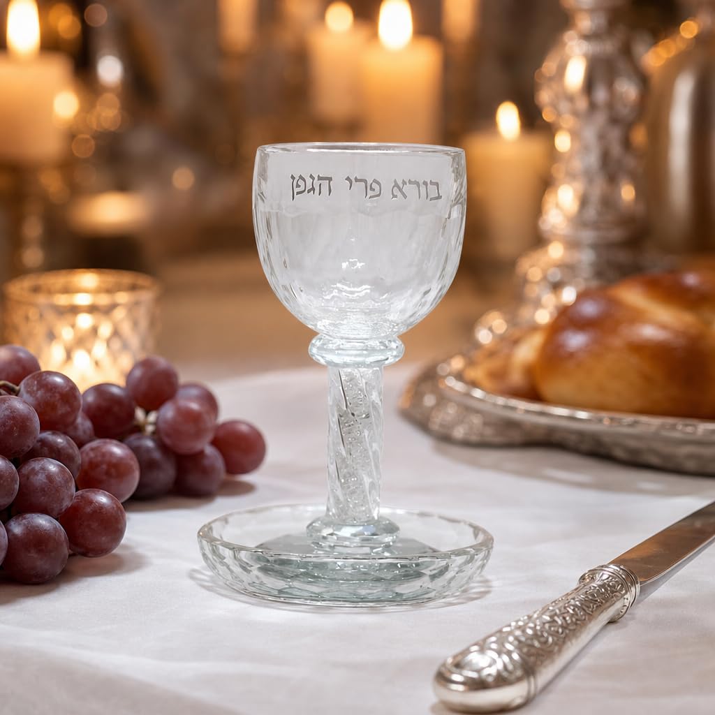 Générique Verre de Kiddouch en Cristal 16 cm avec Pierres Blanches | Coupe Kiddush Élégante, Pour Shabbat, Mariage, Fêtes Juives, Design Luxe Argenté, Contenance 100 ml