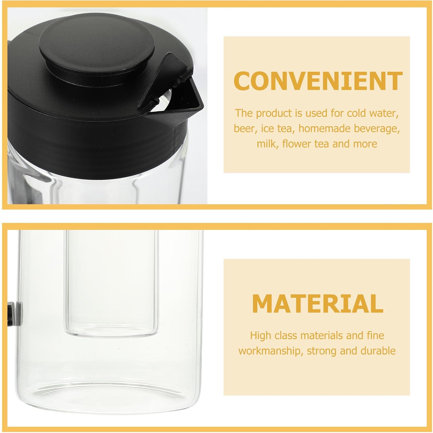 Ml Glass Water Pitcher with Lid, Elegant Black Drink Jug