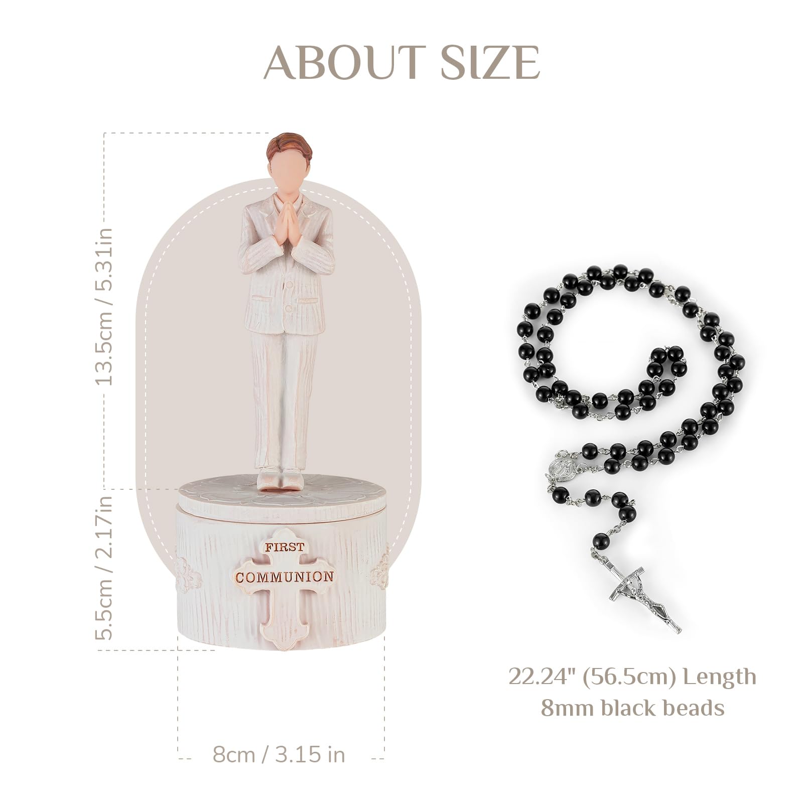 Storieme First Communion Gifts for Boys: 1st Holy Communion Decorations Keepsake Box with Rosary Cross Bracelet - Christian Religious Catholic Present for Baptism Confirmation