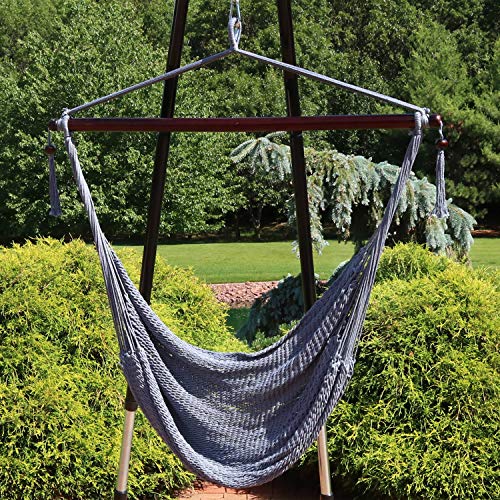 Sunnydaze Outdoor Hammock Chair Swing - Hanging Hammock Swing - Hanging Reading Chair - Soft-Spun Polyester Rope - Caribbean XL - Gray by Sunnydaze Decor - Image 2