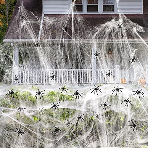 Cover 1500 Square Feet 300g Halloween Spider Web Stretchable Cobweb with 50 pcs Small Spiders Halloween Indoor Outdoor Decorations